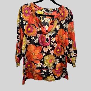 Trina Turk Floral Blouse - Black, Orange, Pink